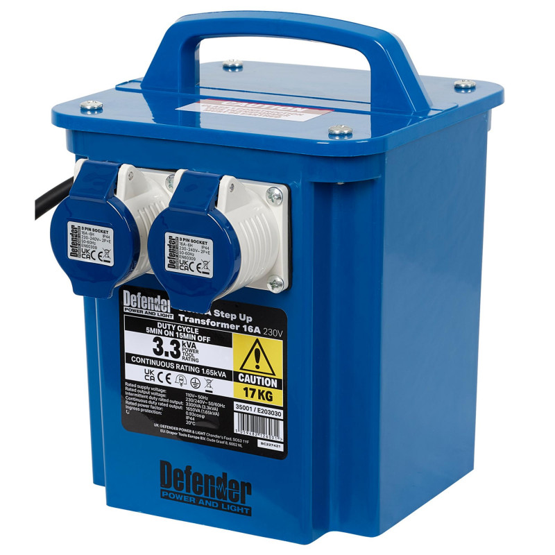 Defender E203030 3.3kVA 230V Step Up Transformer, 16A