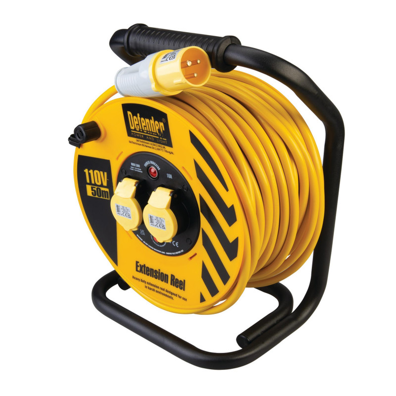 Defender E86510 110V Heavy Duty Industrial Cable Reel, 50m