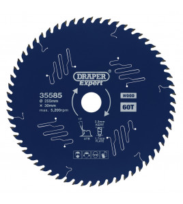 Draper Expert TCT Circular Saw Blade for Wood with PTFE Coating, 255 x 30mm, 60T