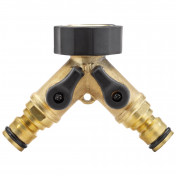 Brass Double Tap Connector with Flow Control, 3/4