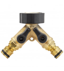 Brass Double Tap Connector with Flow Control, 3/4