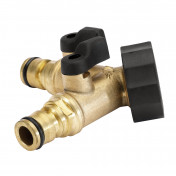 Brass Double Tap Connector with Flow Control, 3/4