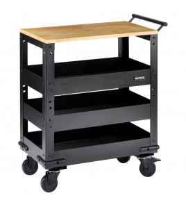 BUNKER 3 Tier Trolley with Pull Handle and Hardwood Worktop, 714mm