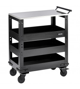 BUNKER 3 Tier Trolley with Pull Handle and Stainless Steel Worktop, 714mm