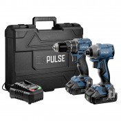 DXPULSE 18V Brushless Combi and Impact Driver Twin Kit with Drill Accessories, 2.4A Charger, 2 x 2.0Ah Battery, and Carry Case