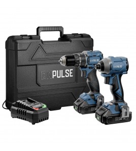 DXPULSE 18V Brushless Combi and Impact Driver Twin Kit with Drill Accessories, 2.4A Charger, 2 x 2.0Ah Battery, and Carry Case