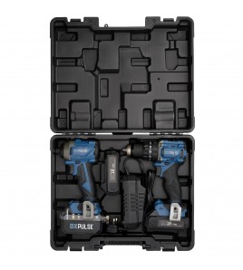 DXPULSE 18V Brushless Combi and Impact Driver Twin Kit with Drill Accessories, 2.4A Charger, 2 x 2.0Ah Battery, and Carry Case