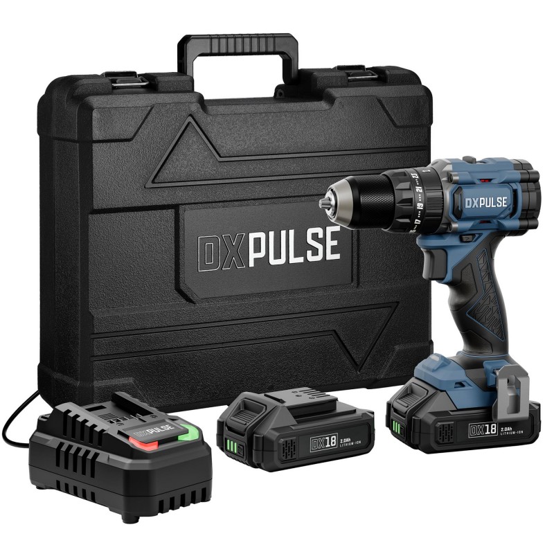 DXPULSE 18V Brushless LCD Display Combi Drill Kit with 2 x 2Ah Batteries