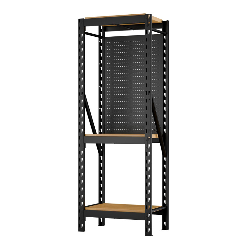 BUNKER 17 Piece Modular 3 Tier Racking with Hardwood Shelving and Pegboards, 750mm