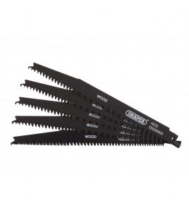 Reciprocating Saw Blades for Wood and Plastic Cutting, 200mm, 6-10tpi (Pack of 5)