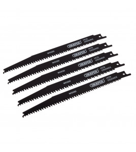 Reciprocating Saw Blades for Wood and Plastic Cutting, 200mm, 6-10tpi (Pack of 5)