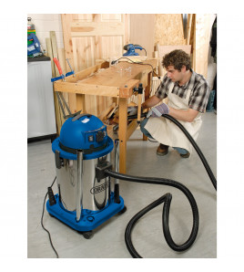 Wet & Dry Vacuum Cleaner with Stainless Steel Tank, 50L, 1400W & 230V Power Tool Socket