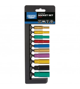 Draper Expert Metric Coloured Deep Socket Set, 1/4 Sq. Dr. (10 Piece)