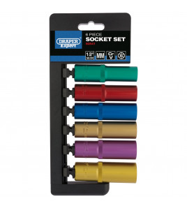 Draper Expert Metric Coloured Deep Socket Set, 1/2 Sq. Dr. (6 Piece)