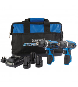Draper Storm Force® 10.8V Power Interchange Combi Drill and Rotary Drill Twin Kit, 3 x 1.5Ah Batteries, 1 x Charger, 1 x Bag