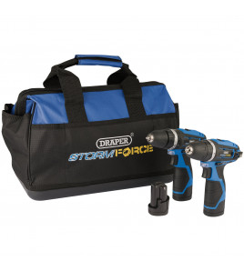Draper Storm Force® 10.8V Power Interchange Combi Drill and Rotary Drill Twin Kit, 3 x 1.5Ah Batteries, 1 x Charger, 1 x Bag