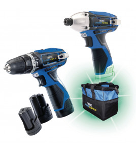 Draper Storm Force® 10.8V Power Interchange Drill and Driver Twin Kit, 3 x 1.5Ah Batteries, 1 x Charger, 1 x Bag