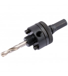 Locking Hex. Shank Holesaw Arbor with HSS Pilot Drill for Holesaws 32 - 152mm, 7/16 Thread