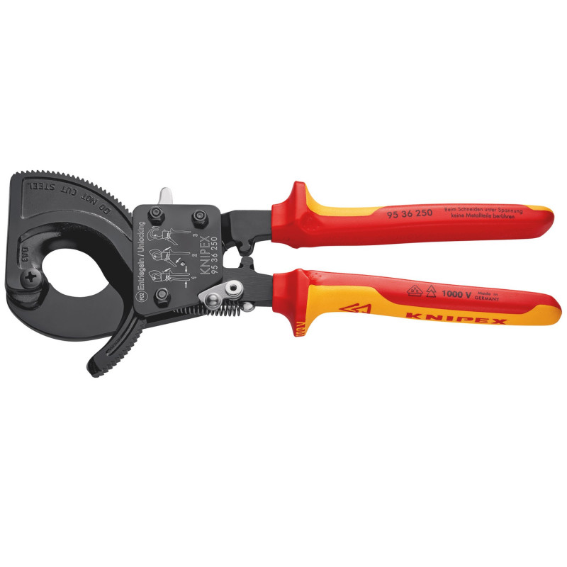 KNIPEX 95 36 250 VDE Heavy Duty Cable Cutter, Ratchet Action, 250mm