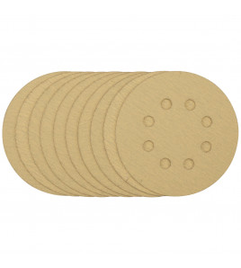 Gold Sanding Discs with Hook & Loop, 125mm, 120 Grit, 8 Dust Extraction Holes (Pack of 10)