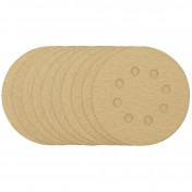 Gold Sanding Discs with Hook & Loop, 125mm, 180 Grit, 8 Dust Extraction Holes (Pack of 10)