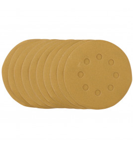Gold Sanding Discs with Hook & Loop, 125mm, 240 Grit, 8 Dust Extraction Holes (Pack of 10)