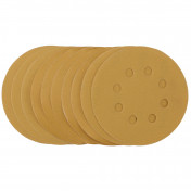 Gold Sanding Discs with Hook & Loop, 125mm, 320 Grit, 8 Dust Extraction Holes (Pack of 10)