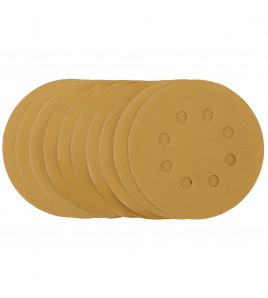 Gold Sanding Discs with Hook & Loop, 125mm, 320 Grit, 8 Dust Extraction Holes (Pack of 10)
