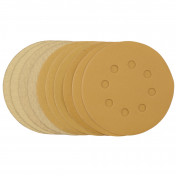 Gold Sanding Discs with Hook & Loop, 125mm, Assorted Grit - 120G, 180G, 240G, 320G, 400G, 8 Dust Extraction Holes (Pack of 10)