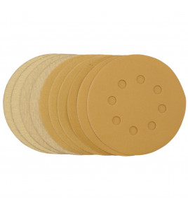 Gold Sanding Discs with Hook & Loop, 125mm, Assorted Grit - 120G, 180G, 240G, 320G, 400G, 8 Dust Extraction Holes (Pack of 10)