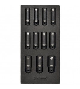 Draper HI-TORQ® Metric Deep Impact Socket Set in EVA Drawer Insert Tray, 1/2 Sq. Dr. (11 Piece)