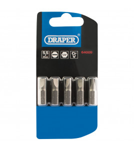 Plain Slot Insert Bit, 5.5mm, 1/4 Hex, 25mm Long (Pack of 5)