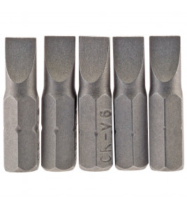 Plain Slot Insert Bit, 6mm, 1/4 Hex, 25mm Long (Pack of 5)