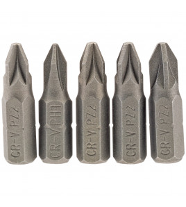 PZ Type Insert Bit, 1/4 Hex, 25mm Long, No.2 (Pack of 5)