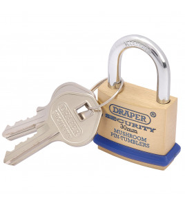 Solid Brass Padlock and 2 Keys with Mushroom Pin Tumblers Hardened Steel Shackle and Bumper, 30mm
