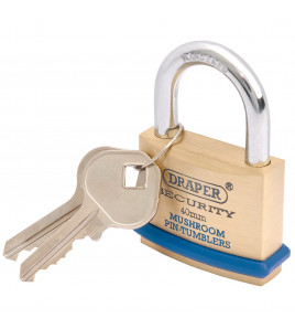 Solid Brass Padlock and 2 Keys with Mushroom Pin Tumblers Hardened Steel Shackle and Bumper, 40mm - Discontinued