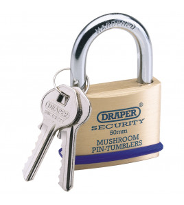 Solid Brass Padlock and 2 Keys with Mushroom Pin Tumblers Hardened Steel Shackle and Bumper, 50mm