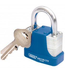 Laminated Steel Padlock and 2 Keys with Hardened Steel Shackle and Bumper, 44mm