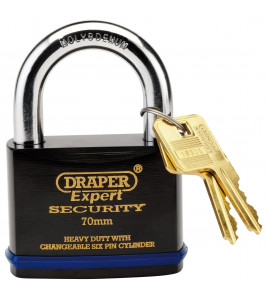 Draper Expert Heavy Duty Padlock and 2 Keys with Super Tough Molybdenum Steel Shackle, 70mm