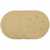 Gold Sanding Discs with Hook & Loop, 150mm, 180 Grit, 6 Dust Extraction Holes (Pack of 10)