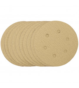 Gold Sanding Discs with Hook & Loop, 150mm, 180 Grit, 6 Dust Extraction Holes (Pack of 10)