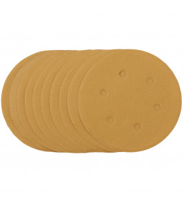 Gold Sanding Discs with Hook & Loop, 150mm, 240 Grit, 6 Dust Extraction Holes (Pack of 10)
