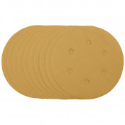 Gold Sanding Discs with Hook & Loop, 150mm, 320 Grit, 6 Dust Extraction Holes (Pack of 10)