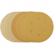 Gold Sanding Discs with Hook & Loop, 150mm, Assorted Grit - 120G, 180G, 240G, 320G, 400G, 6 Dust Extraction Holes (Pack of 10)