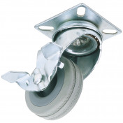 Swivel Plate Fixing Rubber Castor with Brake, 100mm Diameter, S.W.L. 80kg