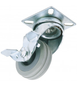 Swivel Plate Fixing Rubber Castor with Brake, 50mm Diameter, S.W.L. 50kg