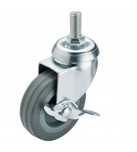 Swivel Bolt Fixing Rubber Castor with Brake, 75mm Diameter, S.W.L. 70kg