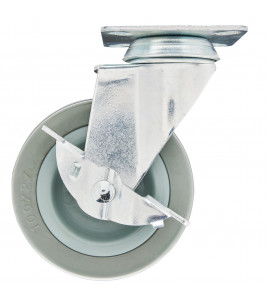 Swivel Plate Fixing Rubber Castor with Brake, 100mm Diameter, S.W.L. 80kg