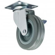 Swivel Plate Fixing Rubber Castor with Brake, 100mm Diameter, S.W.L. 80kg