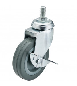 Swivel Bolt Fixing Rubber Castor with Brake, 100mm Diameter, S.W.L. 80kg